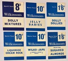 6 X WILKINSON'S Shop Display Cards DOLLY MIXTURES SUGARED ALMONDS JELLY BABIES