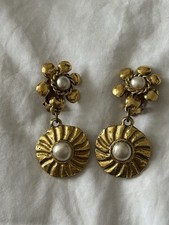 Chanel Gold Plated and Faux Pearl Dangle Clipon Earrings