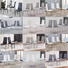 4x High Back PU Leather Dining Chairs Padded Seat Metal Legs Dining Room Kitchen