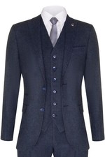 Mens Navy Blue 3 Piece Tweed