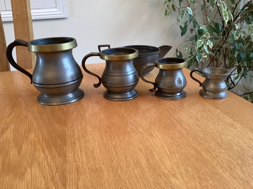 Four old pewter bar measure - pewter,