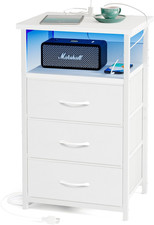 Night Stand with Charging Station, LED Nightstand with U-S-B Ports and Outlets, 