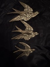 Vintage Brass Flying Swallows / Swifts Birds Wall Hanging - Set Of 3, Graduated
