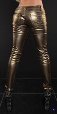 Sexy Miss Women's Tube Hip Jeans Pants Shiny Shimmering 34 36 38 Old Gold