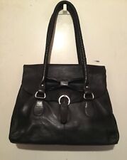Antoni & Alison - Vintage Black Leather Shoulder Bag/Tote with Bow detail  