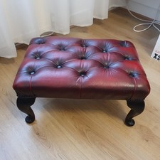 Chesterfield Buttoned Queen Anne Genuine Oxblood Red Leather Footstool