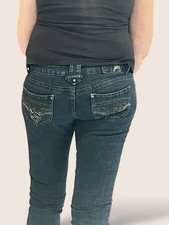 00s Mcbling Y2K Jane Norman Low Rhinestone Embroidered Straight Jeans Uk 8 Bratz