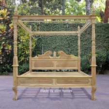 100% Solid Teak Wood 6' Super King Four poster canopy chippendale Queen Anne Bed