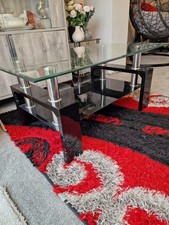 Glass Top Coffee Table with Black Metal Legs