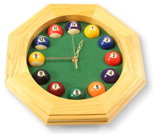 Pool ball octagon clock - pool,