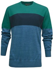 Mens Crew Neck Jumper Thin Knitted Colour Block Pullover Top Ex Store S - 2XL