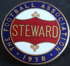 THE FOOTBALL ASSOCIATION 1938 STEWARD Badge Maker FATTORINI & SONS B'ham 26mmDia