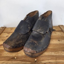 Early 20th Century Wooden Sole Miners Clog Boots – Heavy Workwear c.1910s–20s