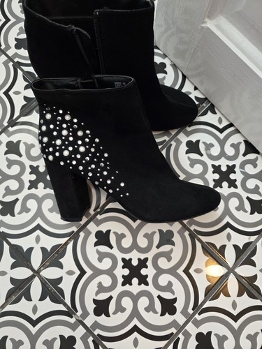 Black faux suede studded - faux, ankle