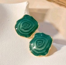 Women's Green Resin Square Irregular Geo Stud Earrings Retro Statement Jewelry 