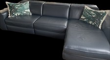Natuzzi Blue Leather Sofa-chaise with reclining headrest in very good condition