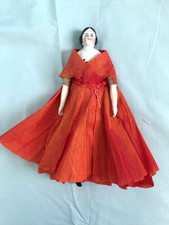 EARLY ANTIQUE FLAT FOOT CHINA HEAD DOLLS HOUSE DOLL  8in/20cm DRESS /1 FOOT A/F