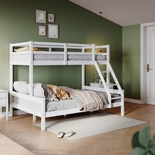 Triple Bunk Bed 3ft Single 4ft6 Double Solid Pine Wood Children White Bed Frame 