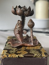 Japanese Antique Meiji Bronze Okimono Incense Holder Koi Leaping From A Pond