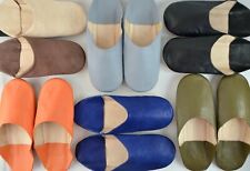 MENS MOROCCAN LEATHER BABOUCHE SLIPPERS SHEEPSKIN SLIDES MULES *HANDMADE*