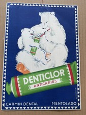 Original Denticlor Anticaries Toothpaste Pictorial Stand Polar Bears 1930's