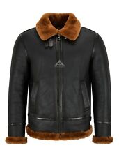 Men B3 Sheepskin Jacket Black Dark Ginger Fur Real Shearling Pilot Bomber Jacket