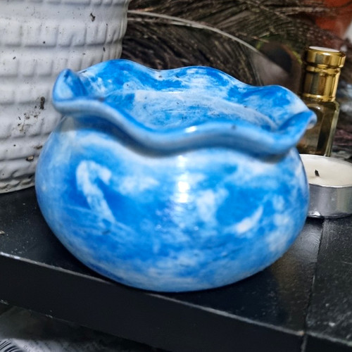 Blue white marbled ceramic - blue, &