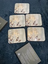 Jason Allium Wooden Coasters In Box, Set Of 5, Floral Design.
