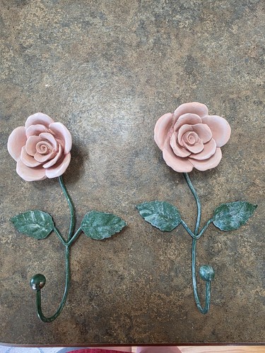 Vtg metal wall hooks - hooks, rose