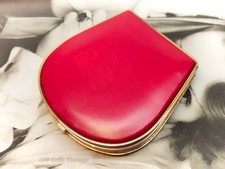 French red leather art deco-Vintage Powder Compact-Make Up-Mirror-0p