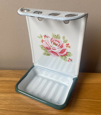 Cath Kidston Enamel Soap & Toothbrush Holder Wall Mounted Rose Floral Design