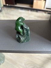 Green Nephrite Jade Bear On Rock Natural Stone