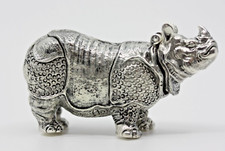RHINOCEROS HORNED ANIMAL SILVER MATCH SAFE VESTA CASE
