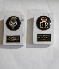 Two Queen Elizabeth II Silver Jubilee marble paperweight, crowned and ER cipher