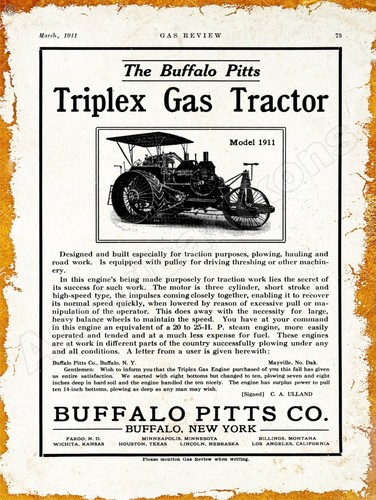 1911 buffalo pitts triplex - pitts, gas