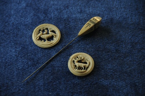 Antique hat pin and fretwork - antique,