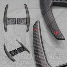 Satin Carbon Fibre & Red +/- Gear Paddle Shifters BMW F80 M3 F82 F83 M4 F87 M2
