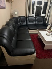 6 Seater Corner suite, L Shaped, Black & Cream Simulated leather