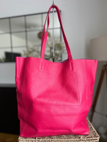Mango leather tote bag fuchsia - leather,