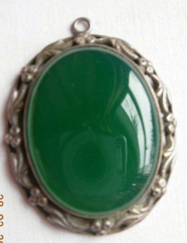 Antique green stone pendant - , in