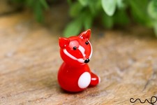 Handmade Mini Red Glass Fox Figure Handmade Animal Figurine Tiny Shelf Decor