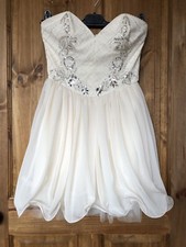 Lipsy VIP cream ivory silver sequin and bead bodice net baby doll dress, 8