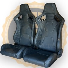 Pair BB6 RS Black Diamond Stitch Reclining Bucket Sports Seats Ideal DEFENDER
