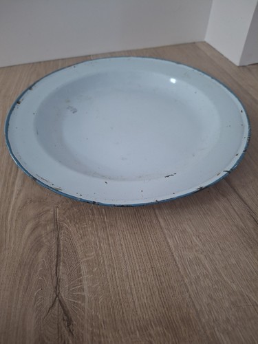 Vintage enamel plate pale - plate, blue