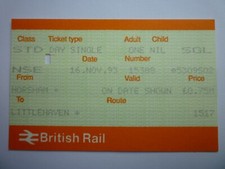 1993 Horsham To Littlehaven  Railway Station Square Corner Type Ticket 