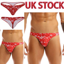 Mens Christmas G-string Thong Underwear Snowflake Printed Pattern Bikini Briefs