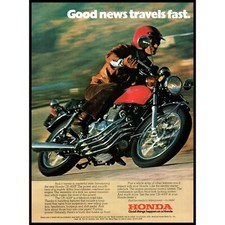 1975 Honda CB-400F Motorcycle Vintage Print Ad Red Cruiser Bike Boots Wall Art