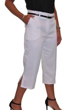 Ladies Matt Satin Crop Trousers Evening Capri Pants  White & Black Size 8
