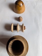 JURUSALEM Antique Vintage Wood Darning Egg shape Sewing Kit Thimble Needle thead