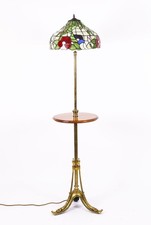 Antique Tiffany Revival Glass Ormolu & Satin wood Standard Lamp  20th Century